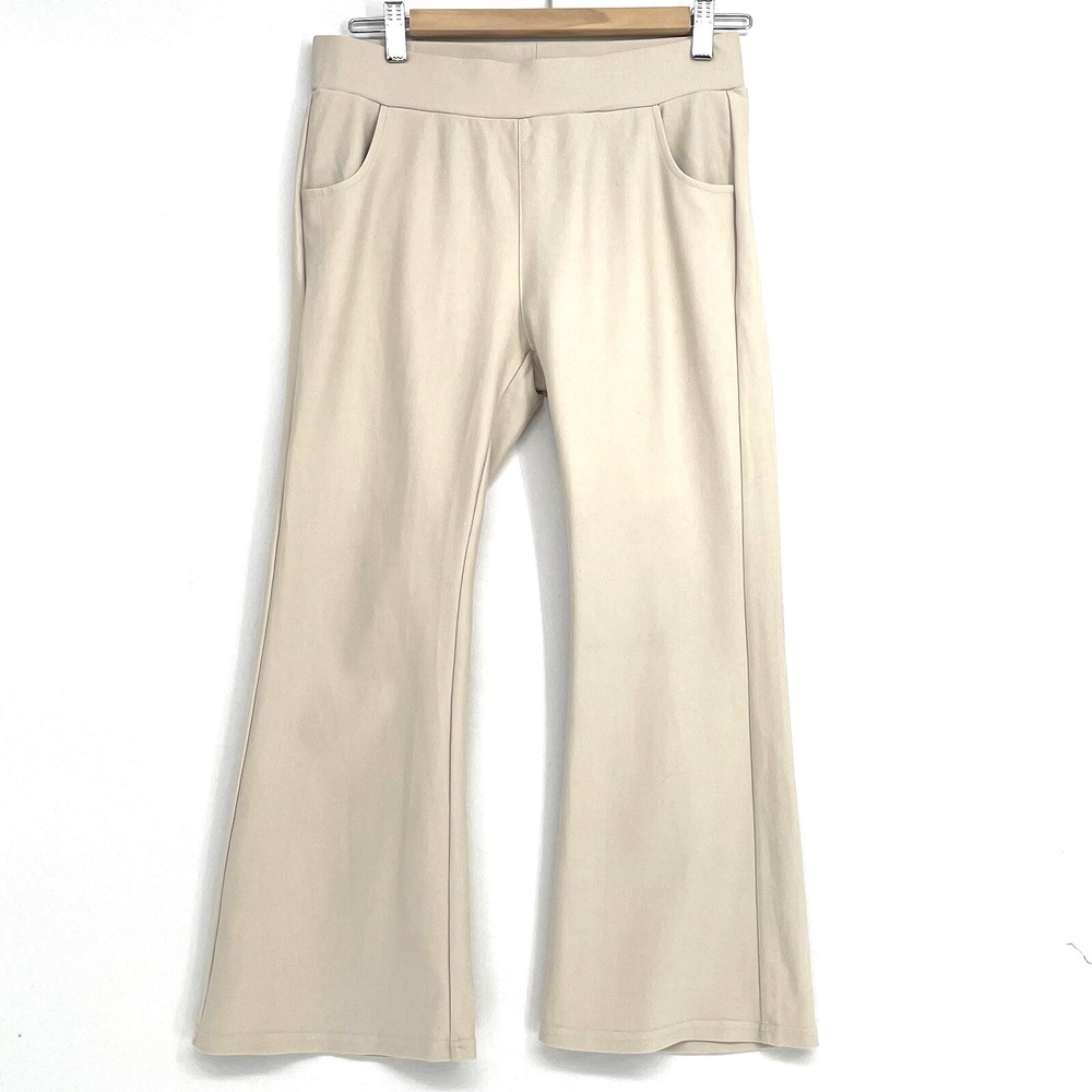 Ginasy Beige Pants Women Sz M Business Casual High Waisted Stretch Ankle Bootcut